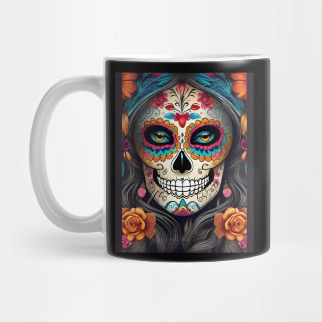 Celebrate life's vibrancy: Woman in exquisite sugar skull makeup by ImaginativeInkPOD